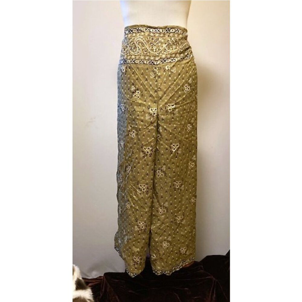 Jedzebel Reversible silk sari tie waist wide leg wrap pants nwt